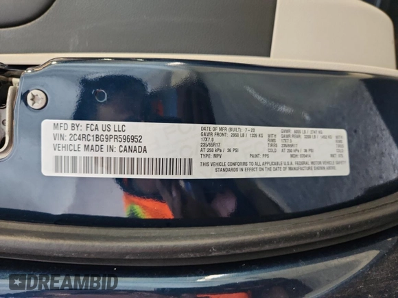 2023 Chrysler Pacifica Touring L с VIN 2C4RC1BG9PR596952, выставлен на аукционе Copart как лот 64998045 с пробегом 58 775 миль миль и На запчасти • Non repairable. История ставок и продаж доступна на DreamBid. Изображение 13.