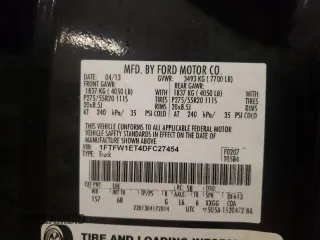 2013 Ford F-150 XL with VIN 1FTFW1ET4DFC27454, listed as a Copart auction lot 55113255 with 210,245 mi miles and Salvage Title. Bid and sale history available at carsss.com. Image 12.