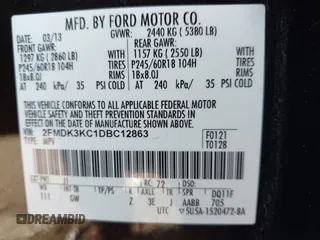 2013 Ford Edge Limited z VIN 2FMDK3KC1DBC12863, wystawiony jako IAAI lot #41993173 z przebiegiem 107 399 mil mil oraz . Historia ofert i sprzedaży dostępna na DreamBid. Obrazek 9.