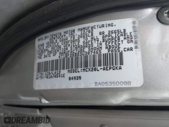 2003 Toyota Avalon XL with VIN 4T1BF28B83U307465, listed as a IAAI auction lot 42162357 with 173,681 mi miles and . Bid and sale history available at DreamBid. Image 9.