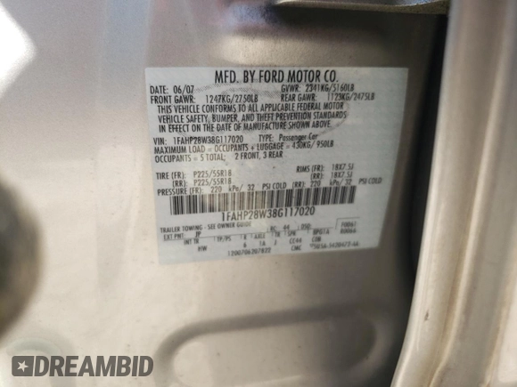 2008 Ford Taurus Limited with VIN 1FAHP28W38G117020, listed as a Copart auction lot 76197234 with 112,027 mi miles and Salvage Title. Bid and sale history available at carsss.com. Image 13.