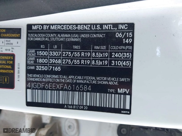 2015 Mercedes-Benz GL-Class GL 450 with VIN 4JGDF6EEXFA616584, listed as a IAAI auction lot 41084479 with 144,472 mi miles. Bid and sale history available at carsss.com. Image 9.
