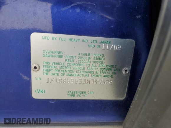 2003 Subaru Forester XS z VIN JF1SG65633H749522, wystawiony jako Copart lot #53393445 z przebiegiem 138 592 mil mil oraz Szkoda całkowita • Salvage title. Historia ofert i sprzedaży dostępna na DreamBid. Obrazek 12.