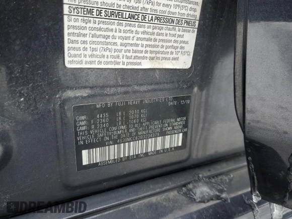 2011 Subaru Legacy Premium with VIN 4S3BMCC62B3234379, listed as a Copart auction lot 45606965 with 169,900 mi miles and Salvage Title. Bid and sale history available at DreamBid. Image 12.