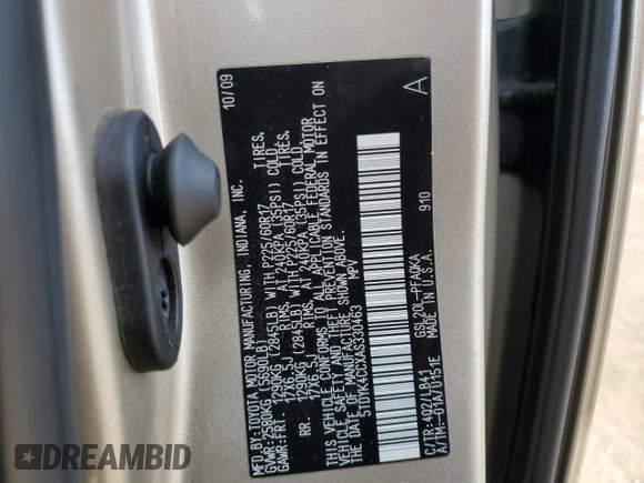 2010 Toyota Sienna XLE with VIN 5TDYK4CCXAS330463, listed as a Copart auction lot 52581315 with 226,668 mi miles and Salvage Title. Bid and sale history available at carsss.com. Image 13.