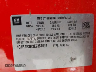 2014 Chevrolet Cruze LS with VIN 1G1PA5SH3E7351097, listed as a IAAI auction lot 41694179 with 140,487 mi miles and . Bid and sale history available at DreamBid. Image 9.