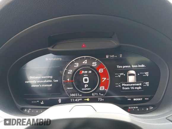 2019 Audi RS 3 with VIN WUABWGFF3KA907627, listed as a IAAI auction lot 42119014 with 38,651 mi miles and . Bid and sale history available at DreamBid. Image 7.