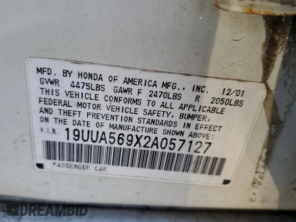 2002 Acura TL Type S w/Navigation with VIN 19UUA569X2A057127, listed as a Copart auction lot 76684194 with 0 mi miles and Salvage Title. Bid and sale history available at carsss.com. Image 12.