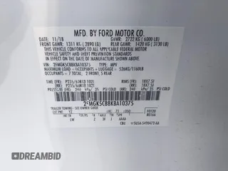 2019 Ford Flex SEL z VIN 2FMGK5C88KBA10375, wystawiony jako IAAI lot #41635244 z przebiegiem 134 121 mil mil oraz . Historia ofert i sprzedaży dostępna na DreamBid. Obrazek 9.