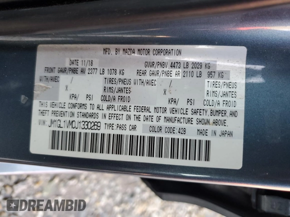 2018 Mazda Mazda6 Touring with VIN JM1GL1VM0J1330269, listed as a Copart auction lot 43992245 with 119,660 mi miles and Salvage Title. Bid and sale history available at carsss.com. Image 12.