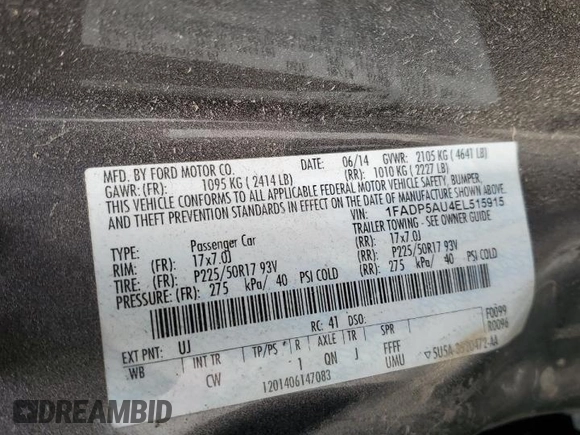 2014 Ford C-Max SE с VIN 1FADP5AU4EL515915, выставлен на аукционе Copart как лот 59025435 с пробегом 228 754 миль миль и На запчасти • Non repairable. История ставок и продаж доступна на DreamBid. Изображение 12.