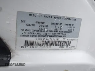 2002 Mazda MX-5 Miata Cloth z VIN JM1NB353420221527, wystawiony jako IAAI lot #41909623 z przebiegiem 90 260 mil mil oraz . Historia ofert i sprzedaży dostępna na DreamBid. Obrazek 9.