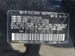 2016 Subaru WRX with VIN JF1VA1B63G9817632, listed as a IAAI auction lot 41818265 with 89,938 mi miles. Bid and sale history available at carsss.com. Image 9.