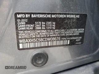 2012 BMW 5 Series 528i xDrive with VIN WBAXH5C58CDW08676, listed as a Copart auction lot 56765105 with 105,147 mi miles and Salvage title. Bid and sale history available at DreamBid. Image 13.