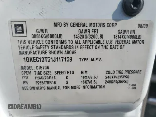2001 GMC Yukon SLT z VIN 1GKEC13T51J117159, wystawiony jako Copart lot #55241255 z przebiegiem 209 440 mil mil oraz Szkoda całkowita • Salvage title. Historia ofert i sprzedaży dostępna na DreamBid. Obrazek 13.