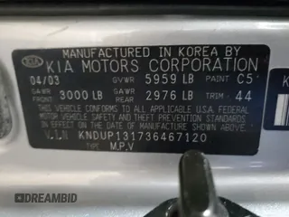 2003 Kia Sedona LX with VIN KNDUP131736467120, listed as a Copart auction lot 61992234 with 133,222 mi miles and Salvage Title. Bid and sale history available at carsss.com. Image 13.