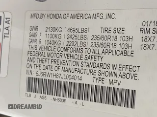 2018 Honda CR-V EX-L with VIN 5J6RW1H87JL004014, listed as a IAAI auction lot 42044697 with 182,525 mi miles. Bid and sale history available at carsss.com. Image 9.
