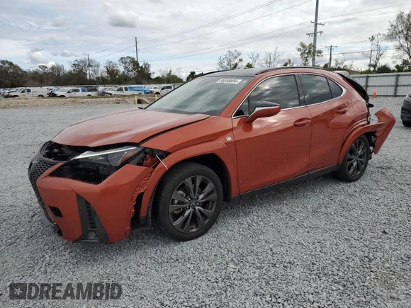 2023 Lexus UX 250h F Sport with VIN JTHR6JBHXP2143632, listed as a Copart auction lot 86048654 with 29,481 mi miles and Salvage title. Bid and sale history available at DreamBid. Image 1.