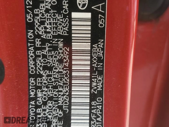 2012 Toyota Prius Two with VIN JTDZN3EU2C3143492, listed as a Copart auction lot 44762155 with 193,242 mi miles and Clean Title. Bid and sale history available at DreamBid. Image 12.