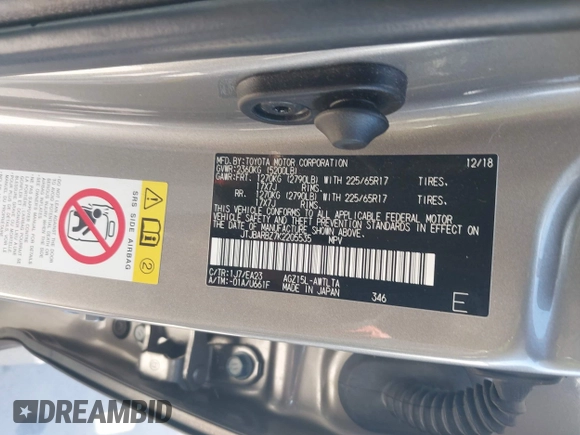 2019 Lexus NX 300 with VIN JTJBARBZ7K2205535, listed as a IAAI auction lot 42207151 with 66,252 mi miles and . Bid and sale history available at DreamBid. Image 9.
