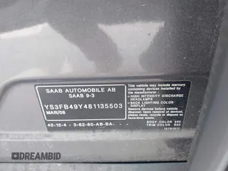 2008 Saab 9-3 with VIN YS3FB49Y481135503, listed as a IAAI auction lot 42151949 with 173,778 mi miles. Bid and sale history available at carsss.com. Image 9.