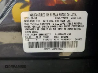 2008 Infiniti G35 Sport with VIN JNKBV61E88M222277, listed as a Copart auction lot 75966644 with 148,206 mi miles and Salvage Title. Bid and sale history available at DreamBid. Image 15.