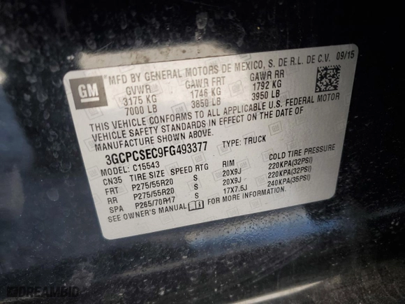 2015 Chevrolet Silverado 1500 LTZ with VIN 3GCPCSEC9FG493377, listed as a Copart auction lot 48812484 with 127,994 mi miles and Clean Title. Bid and sale history available at carsss.com. Image 14.