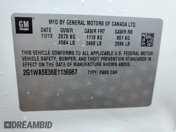 2014 Chevrolet Impala LS with VIN 2G1WA5E36E1136967, listed as a Copart auction lot 62492275 with 168,092 mi miles and Clean title. Bid and sale history available at DreamBid. Image 12.