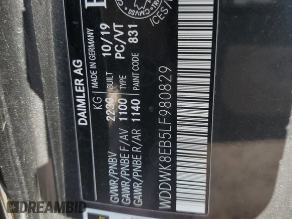 2020 Mercedes-Benz C 300 with VIN WDDWK8EB5LF980829, listed as a Copart auction lot 51312445 with 88,103 mi miles and Salvage title. Bid and sale history available at DreamBid. Image 13.