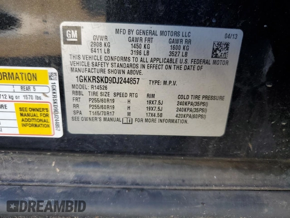 2013 GMC Acadia SLT with VIN 1GKKRSKD9DJ244857, listed as a Copart auction lot 71676694 with Not Provided miles and Non Repairable. Bid and sale history available at carsss.com. Image 14.