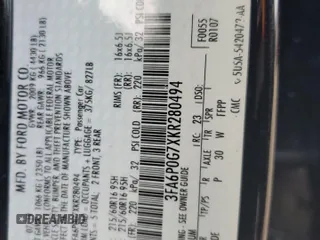 2019 Ford Fusion S with VIN 3FA6P0G7XKR280494, listed as a Copart auction lot 44784595 with 95,821 mi miles and Salvage Title. Bid and sale history available at DreamBid. Image 12.