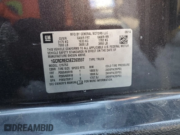 2014 Chevrolet Silverado 1500 LT with VIN 1GCRCREC5EZ393597, listed as a Copart auction lot 53258765 with 146,555 mi miles and Salvage Title. Bid and sale history available at DreamBid. Image 13.
