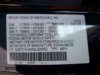 2021 Acura RDX with VIN 5J8TC1H3XML005852, listed as a Copart auction lot 42571675 with 42,923 mi miles and Salvage Title. Bid and sale history available at carsss.com. Image 15.