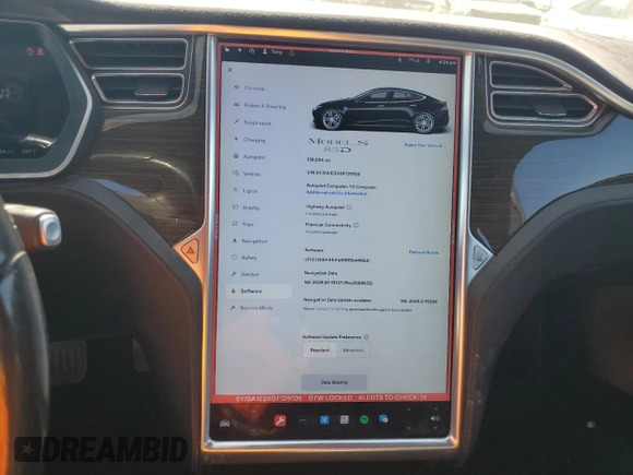2016 Tesla Model S 90D with VIN 5YJSA1E2XGF129106, listed as a Copart auction lot 59162185 with 136,004 mi miles and Salvage title. Bid and sale history available at DreamBid. Image 9.
