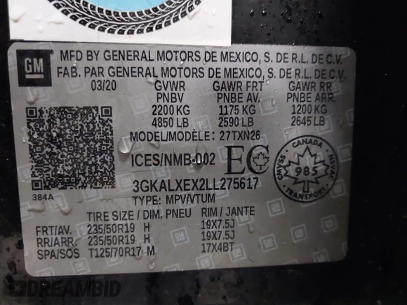 2020 GMC Terrain Denali с VIN 3GKALXEX2LL275617, выставлен на аукционе IAAI как лот 41942707 с пробегом 56 610 миль миль и . История ставок и продаж доступна на DreamBid. Изображение 9.