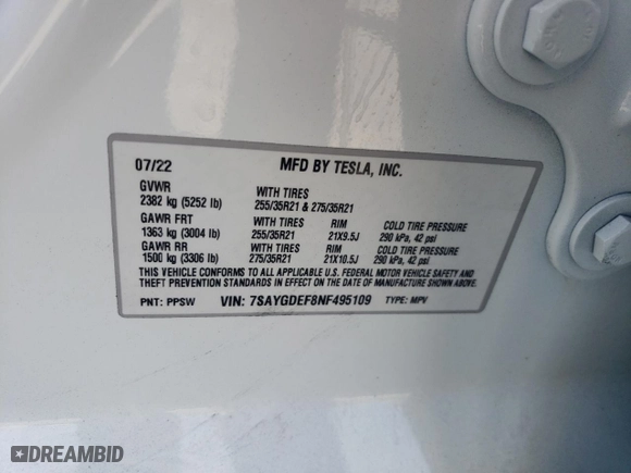 2022 Tesla Model Y Performance with VIN 7SAYGDEF8NF495109, listed as a Copart auction lot 66901914 with 16,748 mi miles and Salvage Title. Bid and sale history available at carsss.com. Image 13.