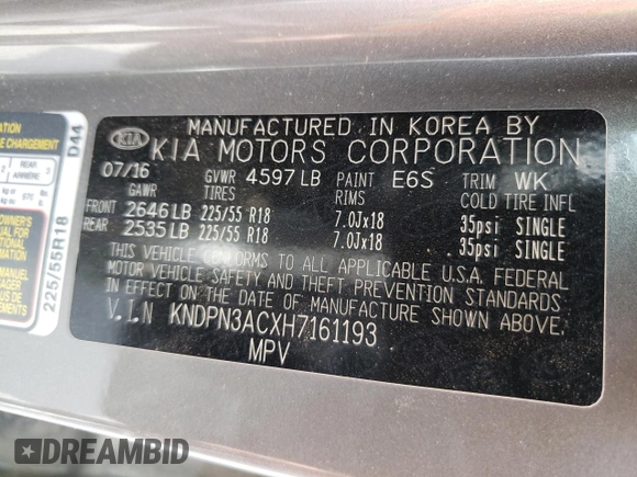 2017 Kia Sportage EX with VIN KNDPN3ACXH7161193, listed as a Copart auction lot 65339004 with 137,011 mi miles and Salvage title. Bid and sale history available at DreamBid. Image 13.