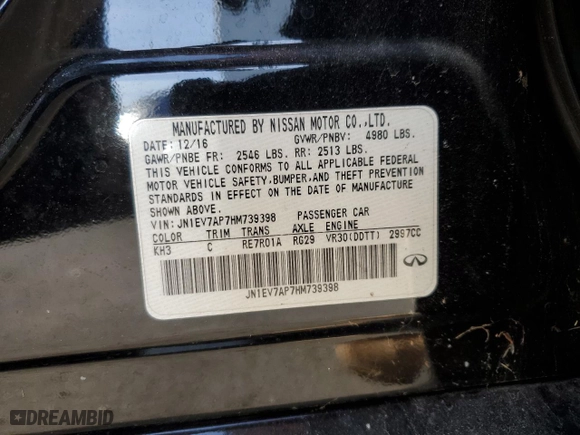 2017 Infiniti Q50 3.0t Premium with VIN JN1EV7AP7HM739398, listed as a Copart auction lot 44206825 with NaN miles and Clean Title. Bid and sale history available at carsss.com. Image 12.