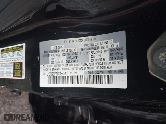 2015 Mazda CX-9 Grand Touring with VIN JM3TB2DA1F0464517, listed as a IAAI auction lot 42484985 with 104,932 mi miles and . Bid and sale history available at DreamBid. Image 9.