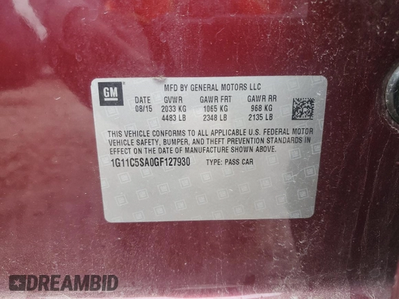 2016 Chevrolet Malibu Limited LT with VIN 1G11C5SA0GF127930, listed as a Copart auction lot 79824024 with 159,881 mi miles and Salvage Title. Bid and sale history available at carsss.com. Image 12.