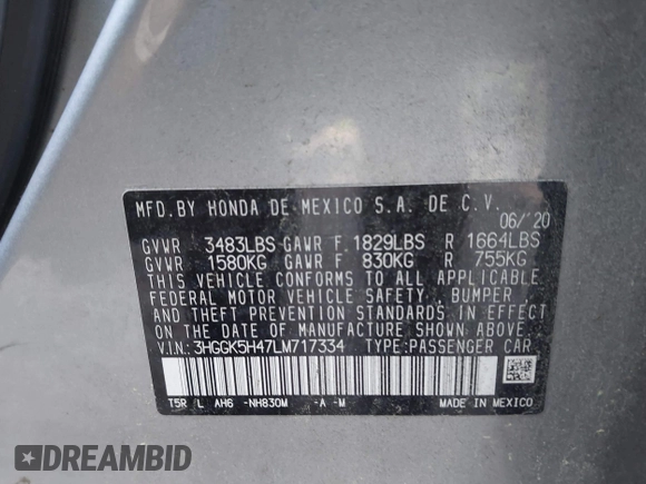 2020 Honda Fit LX z VIN 3HGGK5H47LM717334, wystawiony jako IAAI lot #42574053 z przebiegiem 81 279 mil mil oraz . Historia ofert i sprzedaży dostępna na DreamBid. Obrazek 9.