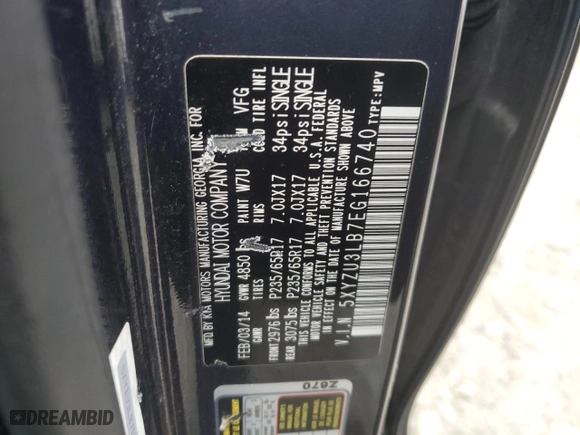 2014 Hyundai Santa Fe Sport with VIN 5XYZU3LB7EG166740, listed as a Copart auction lot 44131195 with 165,073 mi miles and Salvage Title. Bid and sale history available at carsss.com. Image 13.