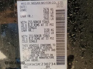 2023 Nissan Pathfinder S with VIN 5N1DR3AC1PC230734, listed as a Copart auction lot 56006835 with 37,238 mi miles and Salvage title. Bid and sale history available at DreamBid. Image 13.