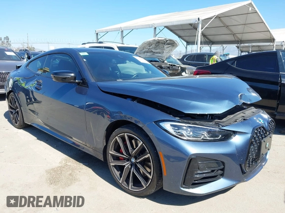 2021 BMW 4 Series 430i z VIN WBA53AP08MCG09446, wystawiony jako IAAI lot #41664926 z przebiegiem 18 544 mil mil oraz . Historia ofert i sprzedaży dostępna na DreamBid. Obrazek 1.