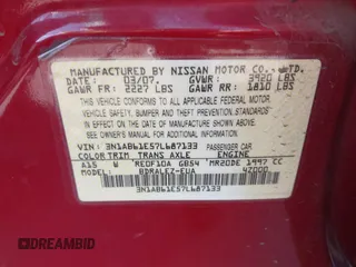 2007 Nissan Sentra 2.0 with VIN 3N1AB61E57L687133, listed as a IAAI auction lot 41713134 with 137,679 mi miles and . Bid and sale history available at DreamBid. Image 9.