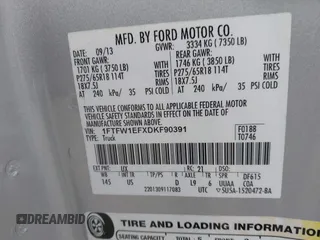 2013 Ford F-150 XL with VIN 1FTFW1EFXDKF90391, listed as a IAAI auction lot 41886643 with 127,088 mi miles. Bid and sale history available at carsss.com. Image 9.