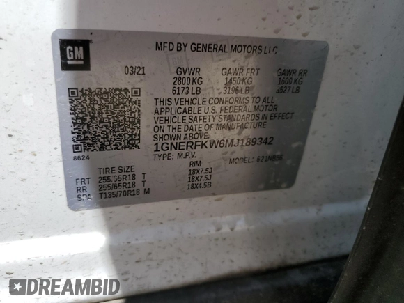 2021 Chevrolet Traverse LS with VIN 1GNERFKW6MJ189342, listed as a Copart auction lot 52877565 with 81,295 mi miles and Salvage Title. Bid and sale history available at carsss.com. Image 13.