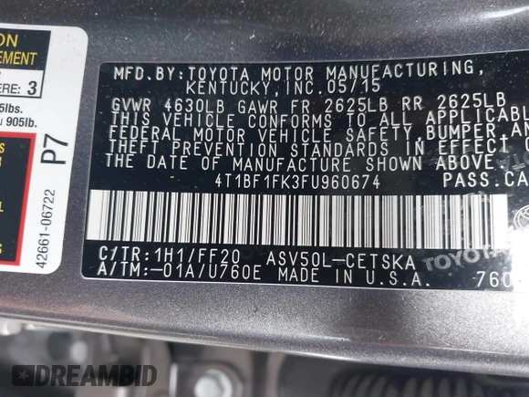 2015 Toyota Camry XLE z VIN 4T1BF1FK3FU960674, wystawiony jako IAAI lot #41721182 z przebiegiem 96 300 mil mil oraz . Historia ofert i sprzedaży dostępna na DreamBid. Obrazek 9.