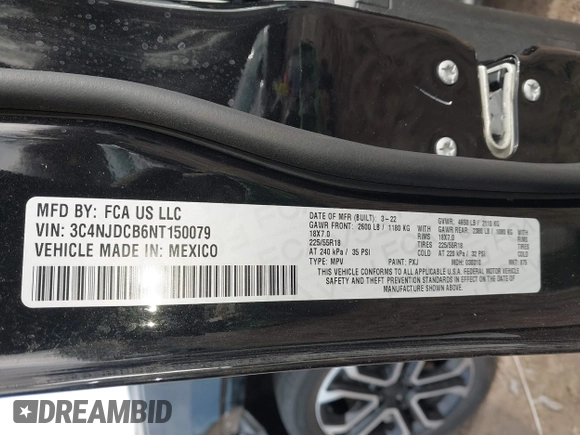 2022 Jeep Compass Limited с VIN 3C4NJDCB6NT150079, выставлен на аукционе IAAI как лот 41797861 с пробегом 21 224 миль миль и . История ставок и продаж доступна на DreamBid. Изображение 9.