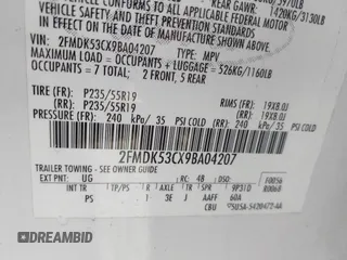 2009 Ford Flex Limited with VIN 2FMDK53CX9BA04207, listed as a IAAI auction lot 38798021 with 209,099 mi miles. Bid and sale history available at carsss.com. Image 9.